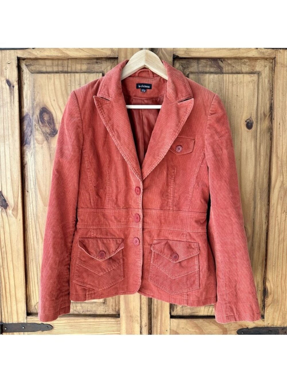 Vintage Y2K Le Chateau Terracotta Burnt Orange Corduroy Retro Blazer Jacket - M